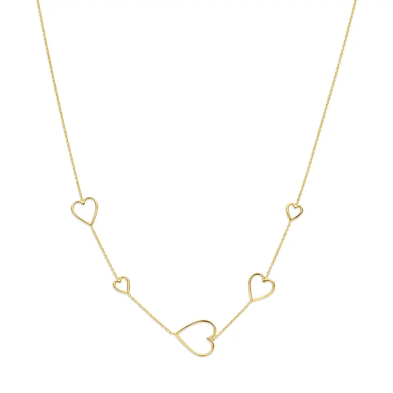 Collier hartjes 41 + 4 cm 3 micron zilver verguld 17.5 mm
