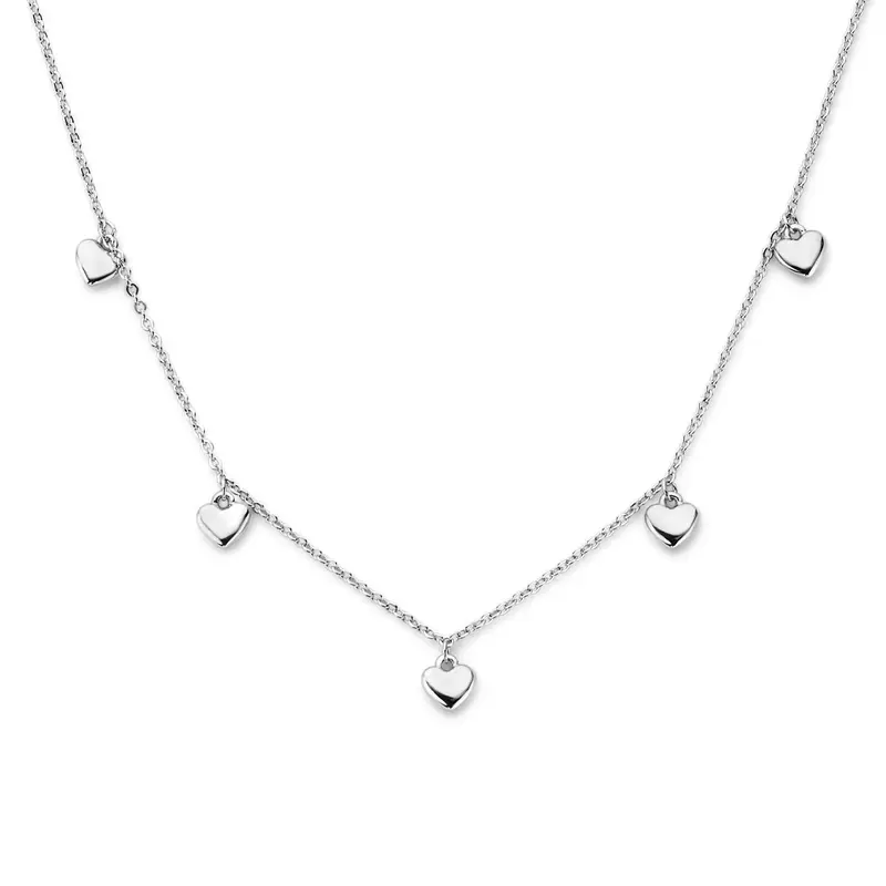 collier hartjes 41 + 4 cm zilver gerhodineerd