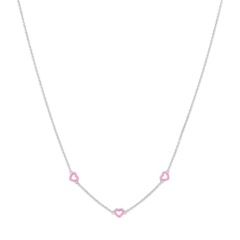 Collier hartjes roze emaille zilver gerhodineerd 36 + 4 cm
