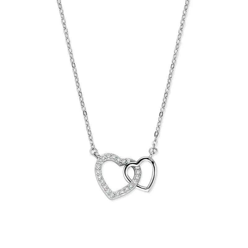 Collier hartjes zirkonia 41 - 43 - 45 cm zilver gerhodineerd