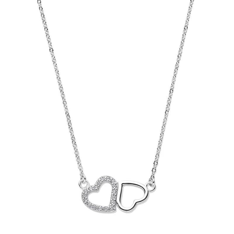 collier hartjes zirkonia 42 + 3 cm zilver gerhodineerd