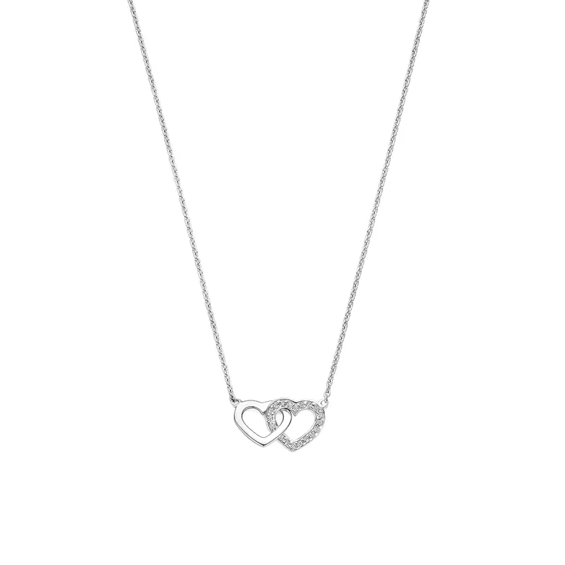Collier hartjes zirkonia zilver gerhodineerd 41 - 43 - 45 cm