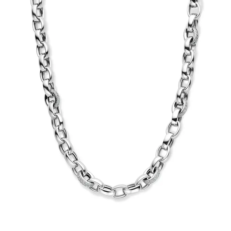 collier jasseron ovaal zirkonia 7,5 mm 45 cm zilver gerhodineerd