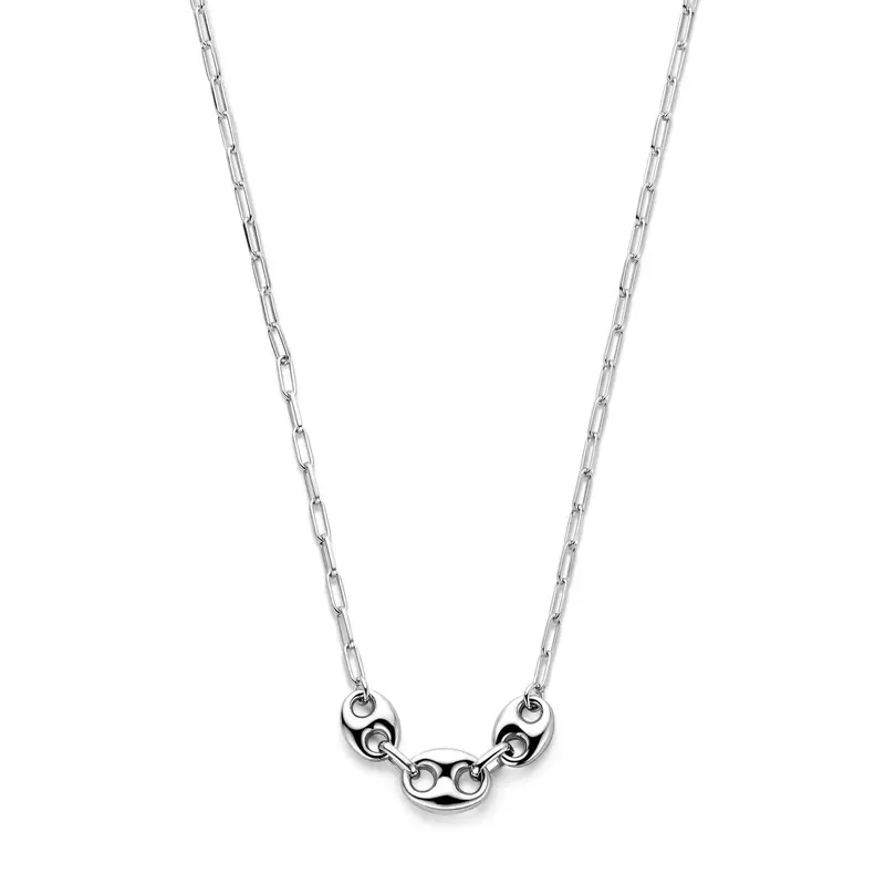 Collier koffieboon 41 + 4 cm zilver