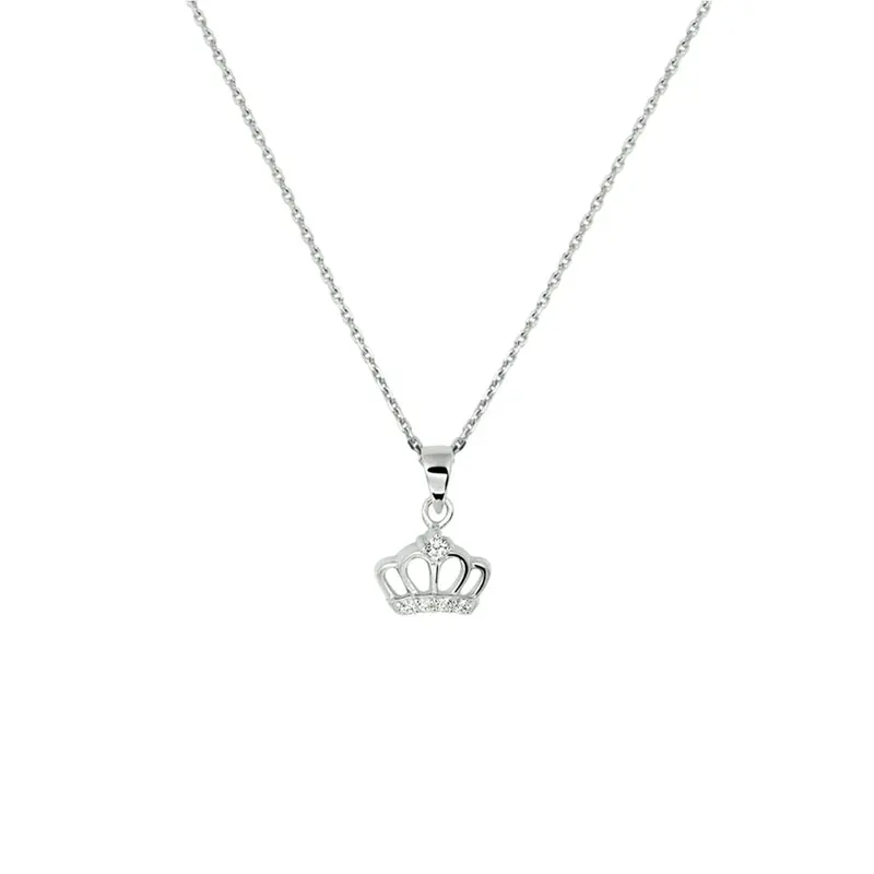 collier kroon zirkonia 36 + 4 cm zilver gerhodineerd