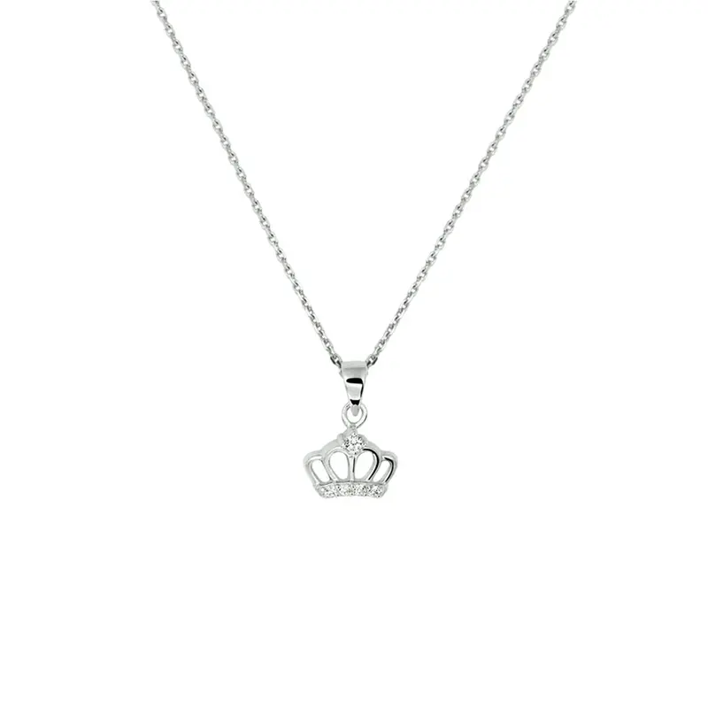 collier kroon zirkonia 36 + 4 cm zilver gerhodineerd