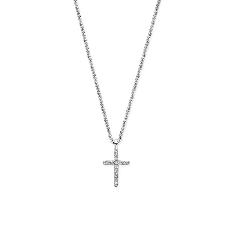 Collier kruis 41 - 43 - 45 cm zilver gerhodineerd