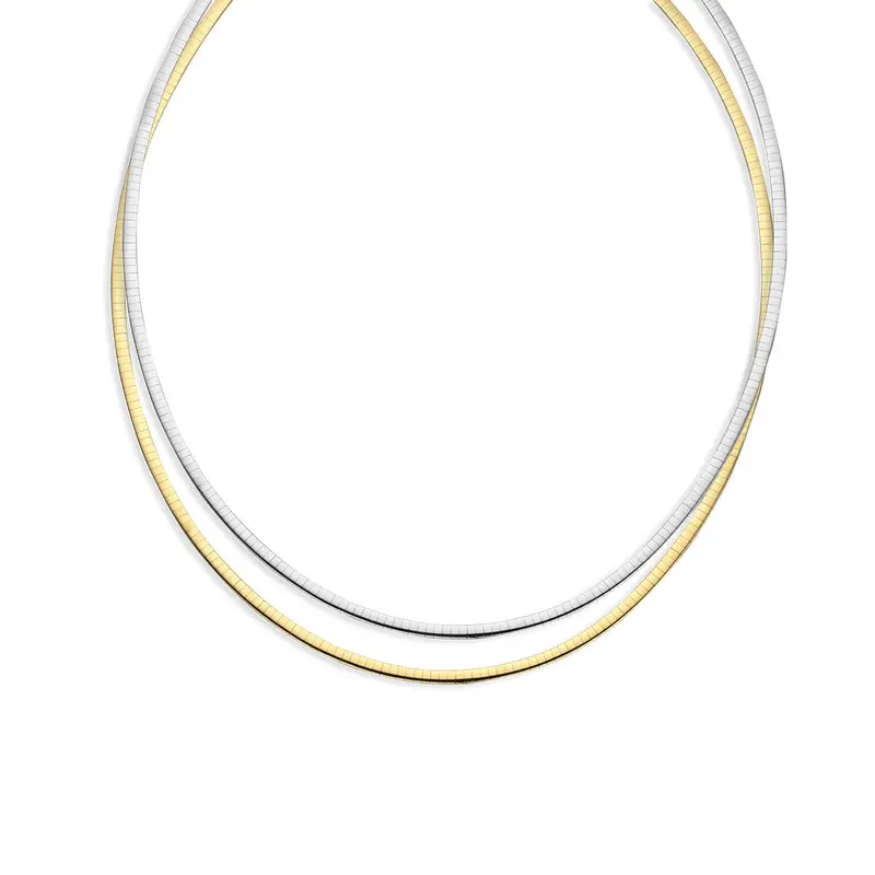 Collier omega dubbelzijdig 3 mm 14K bicolor goud 45 cm