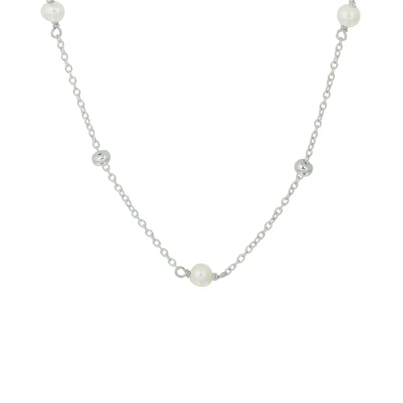 collier parel 41 + 4 cm zilver gerhodineerd