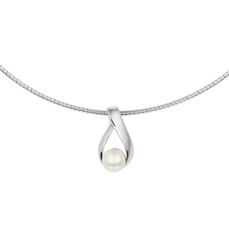 collier parel 42 + 3 cm zilver gerhodineerd