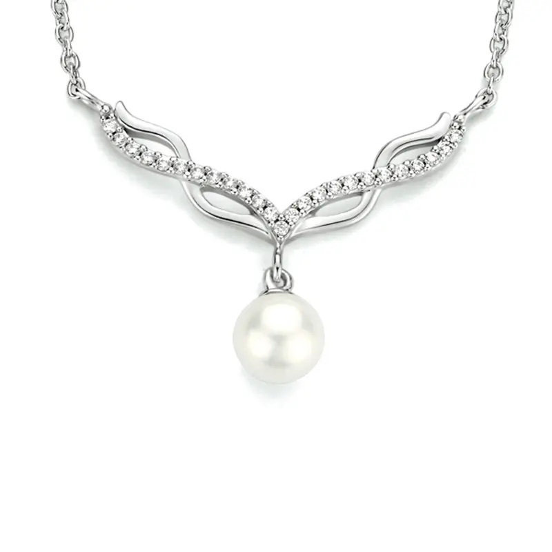 collier parel en zirkonia 42 + 3 cm zilver gerhodineerd