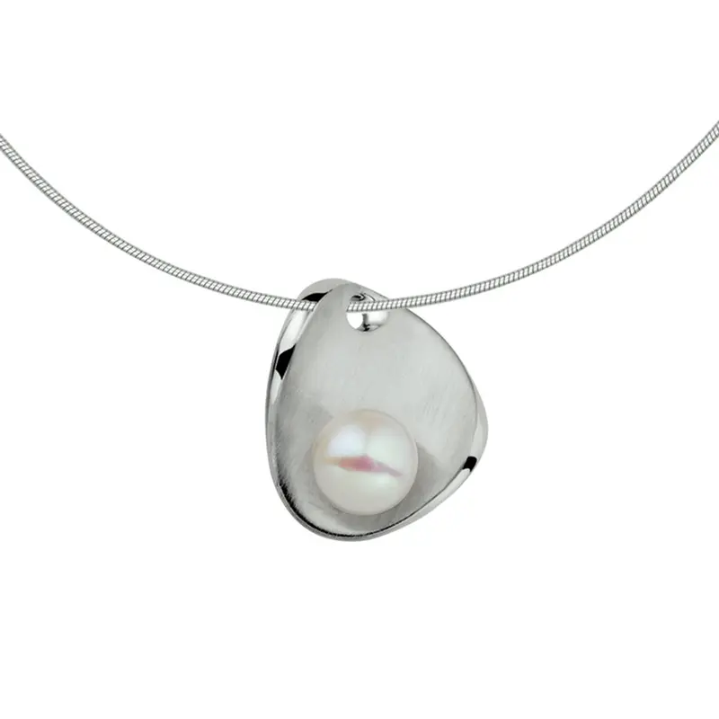 collier parel poli/mat  42 + 3 cm zilver gerhodineerd