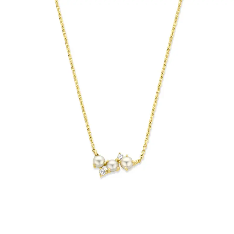 Collier parel zirkonia 42 + 3 cm zilver verguld (geel)