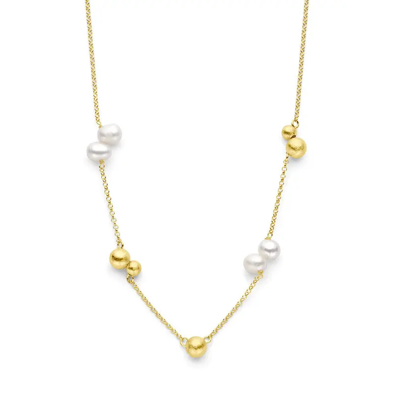 collier parels en bolletjes 42 + 3 cm zilver verguld (geel)