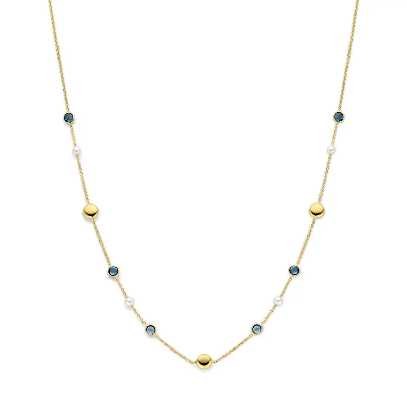 Collier parels en london blue topaas 14K geelgoud 41 - 43 - 45 cm