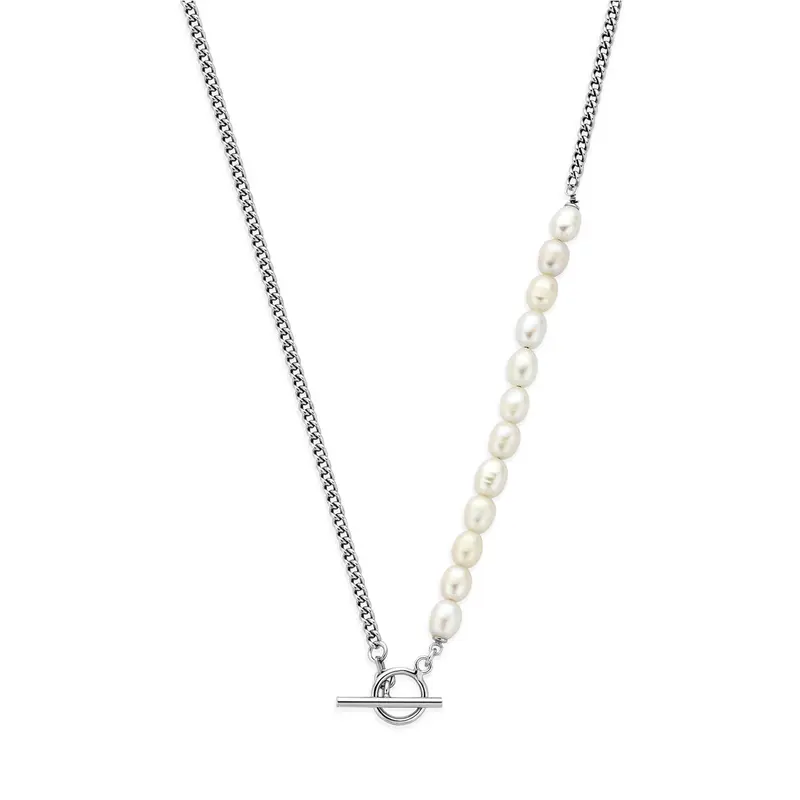 Collier parels kapittelslot 45 cm zilver gerhodineerd