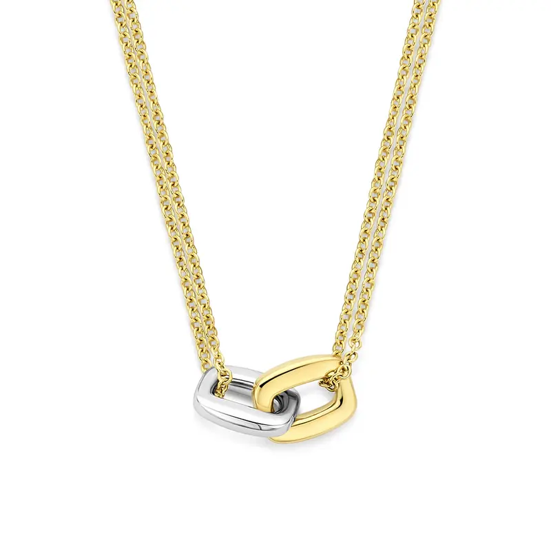 Collier rechthoekjes 42 cm 14K bicolor goud geel/wit