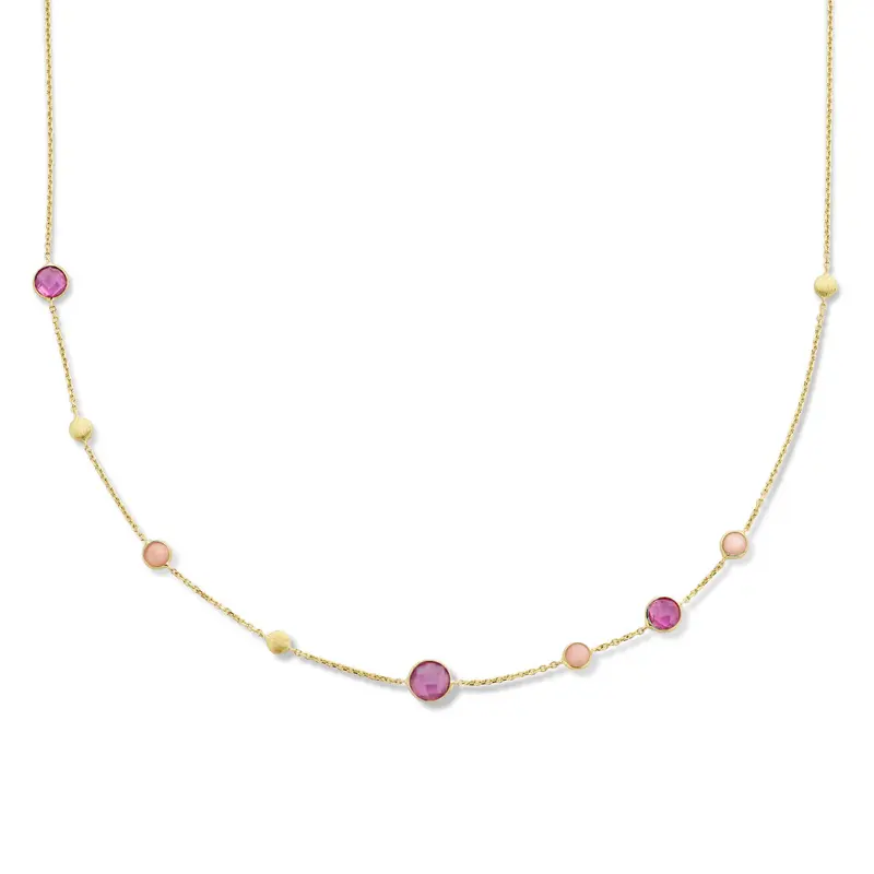collier robijn, opaal en rondjes 41 - 43 - 45 cm 14K geelgoud