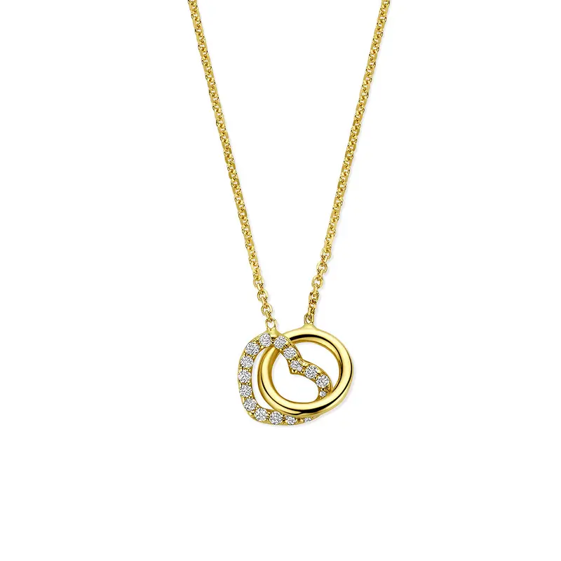 Collier rondje en hartje lab grown diamant 0.09ct g vs 40 - 42 - 44 cm 14K geelgoud