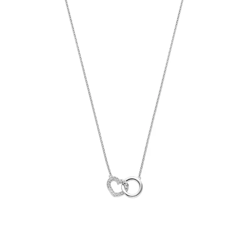 Collier rondje en hartje zirkonia zilver gerhodineerd 41 - 43 - 45 cm