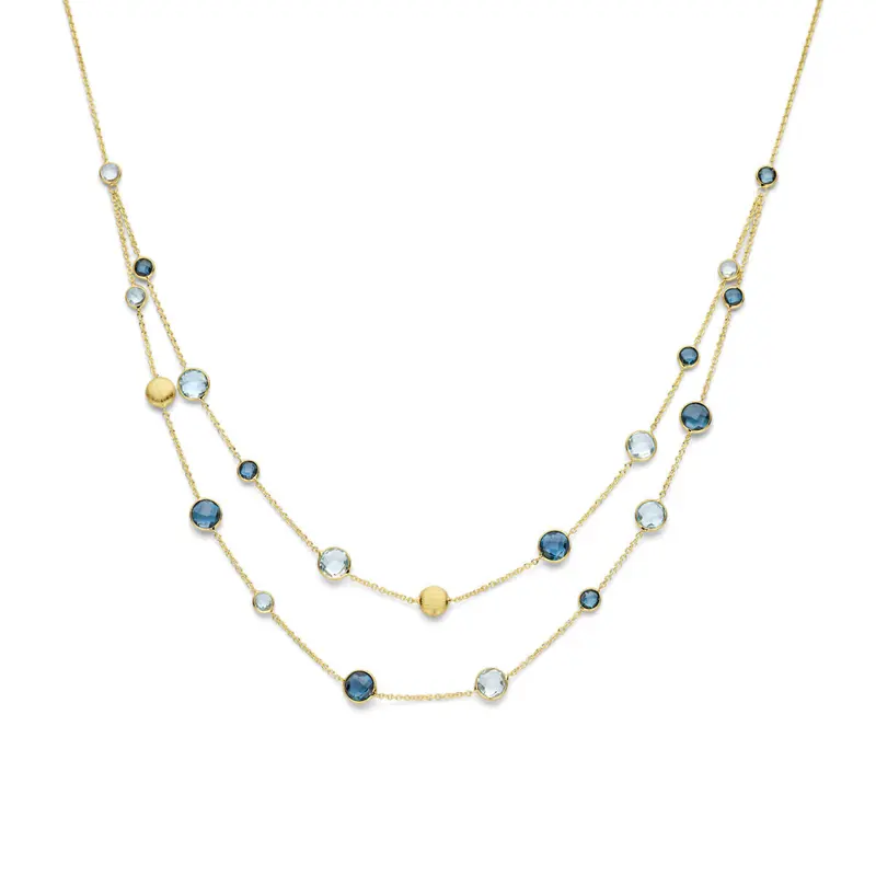 collier rondjes, sky blue topaas en london blue topaas 45 cm 14K geelgoud