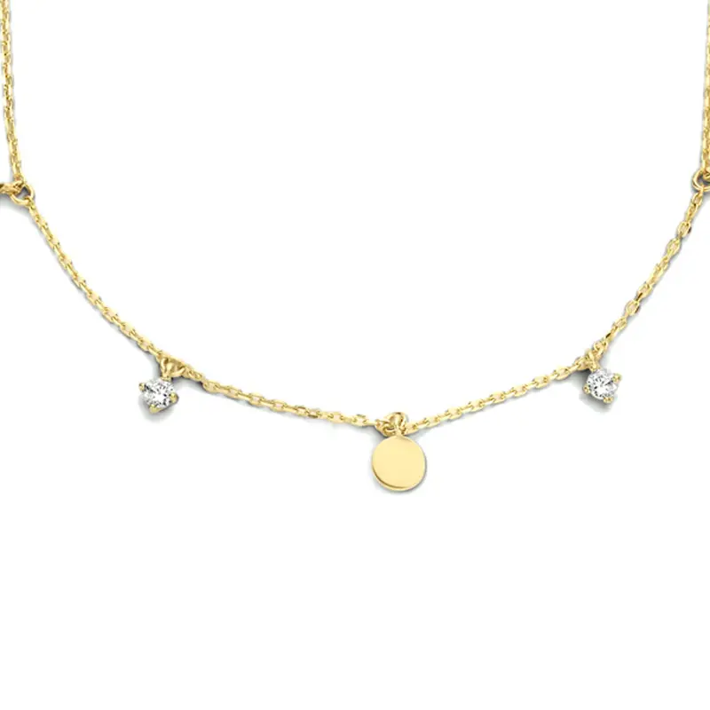 collier rondjes zirkonia 40 - 42 - 44 cm 14K geelgoud