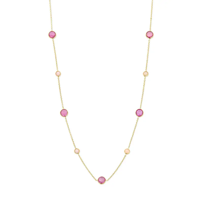 collier roze robijn en roze opaal 42 - 45 cm 14K geelgoud