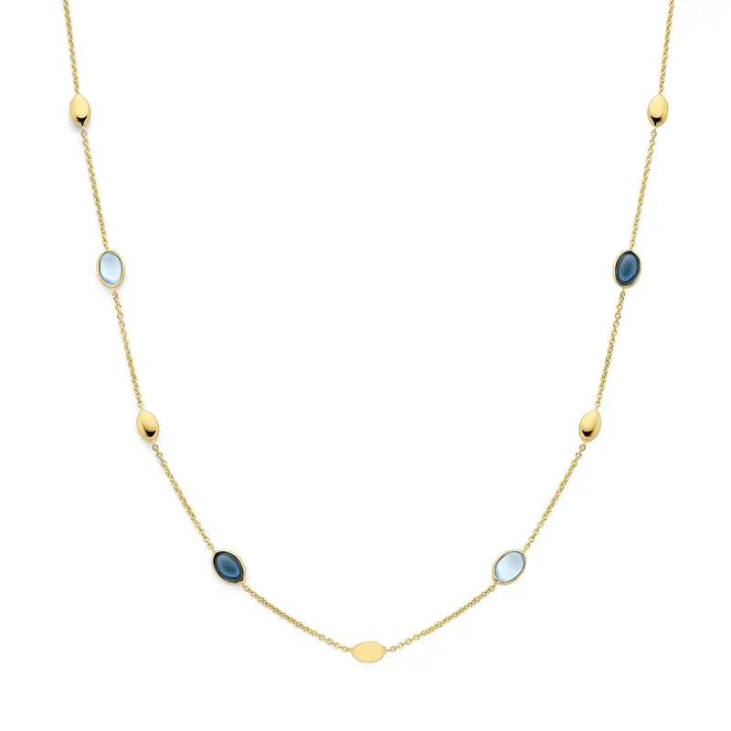 Collier sky blue topaas en london blue topaas 45 cm 14K geelgoud