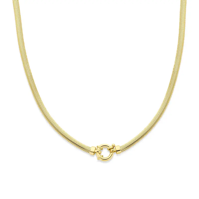 Collier slang plat met groot veerslot 4,3 mm 45 cm 3 micron zilver verguld (geel)