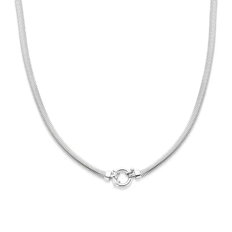 Collier slang plat met groot veerslot 4,3 mm 45 cm zilver gerhodineerd