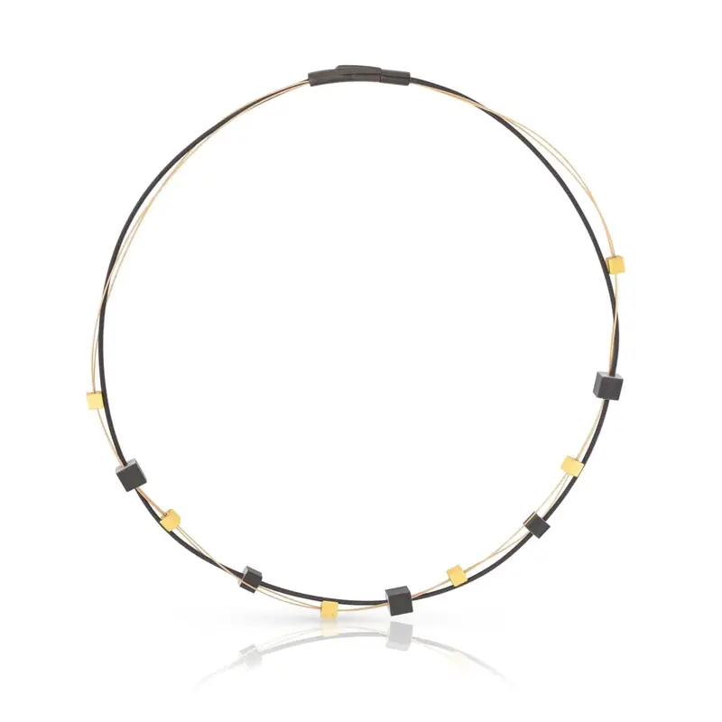 Collier speelse kubusjes goudkleurig|zwart C257Z