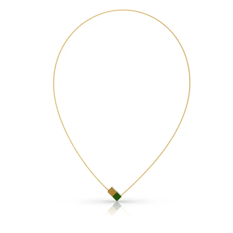 Collier Twee kubusjes groen goudkleurig met goudkleurige draad CG205GRG
