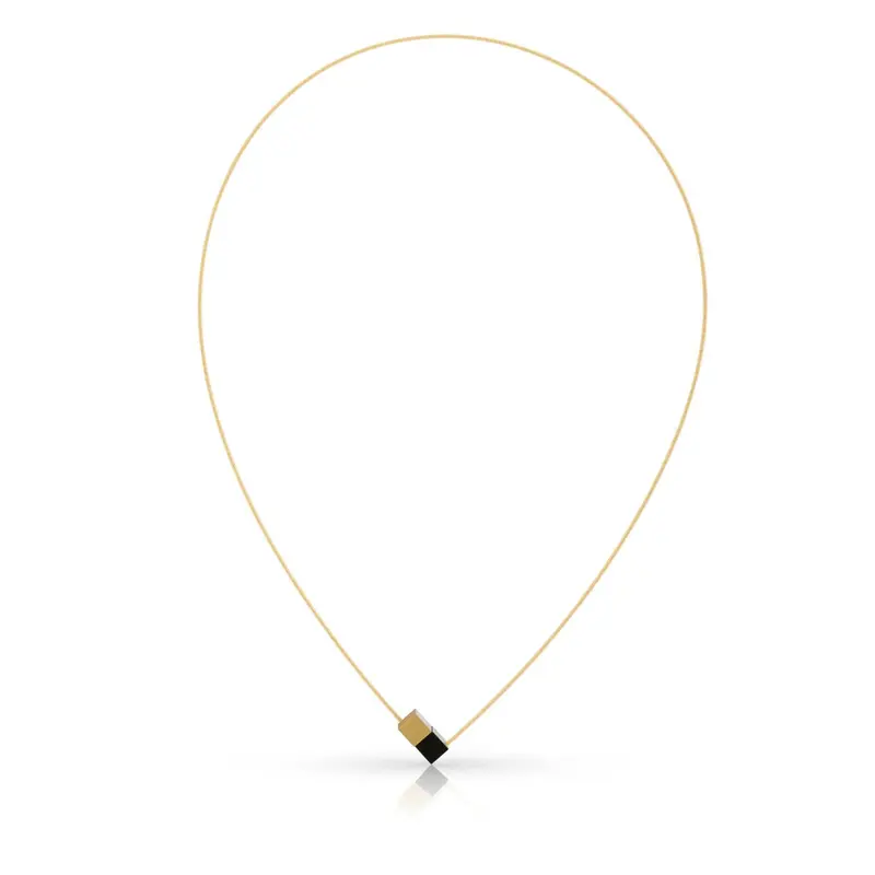 Collier Twee kubusjes zwart goudkleurig met goudkleurige draad CG205ZG