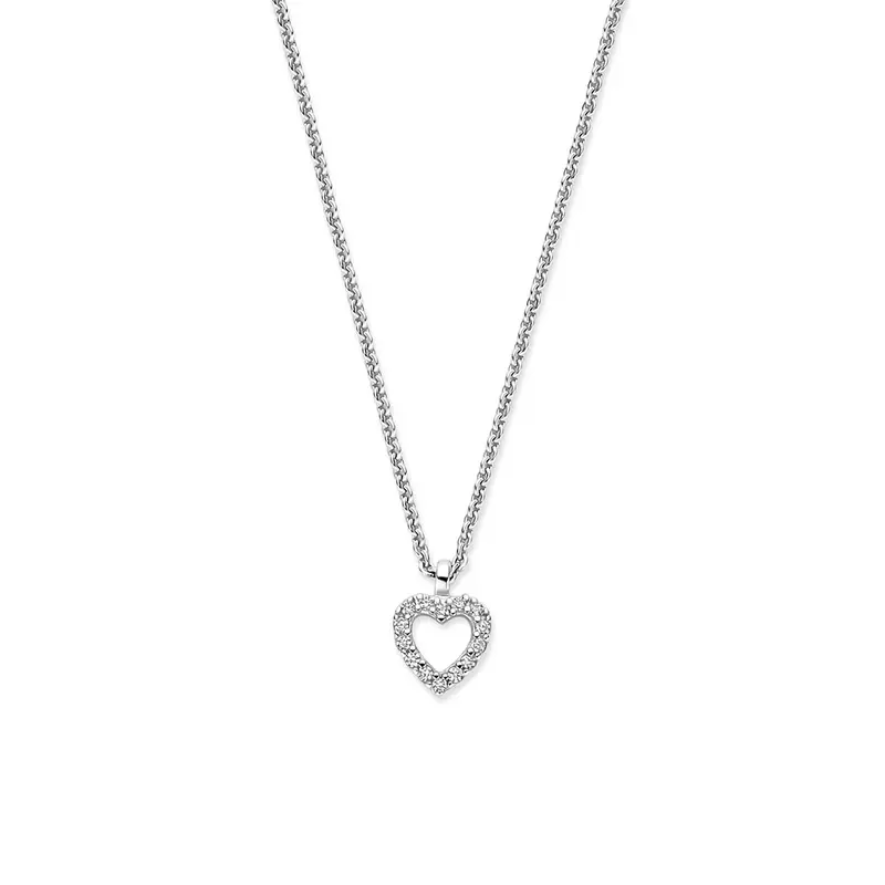 Collier zirkonia hartje 41 - 43 - 45 cm zilver gerhodineerd