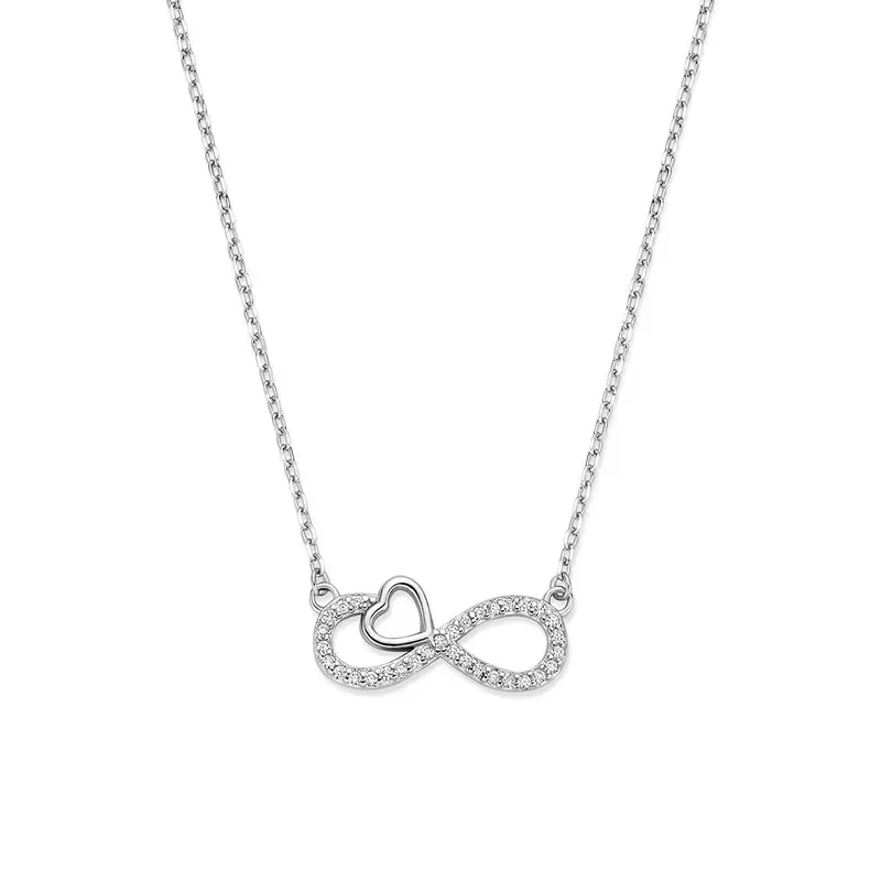 Collier zirkonia infinity en hartje 41 - 43 - 45 cm zilver gerhodineerd