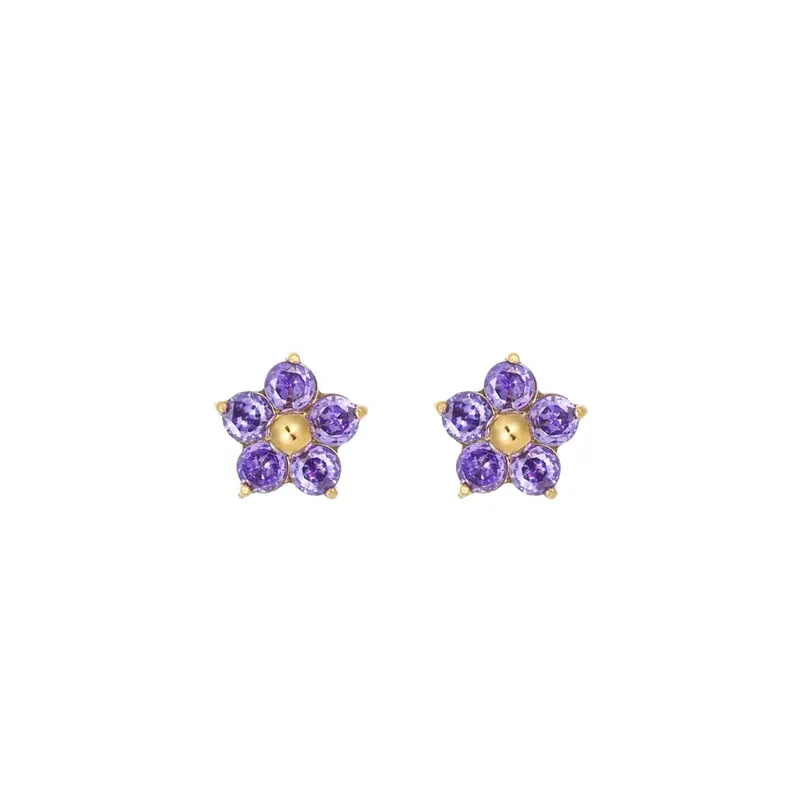 Crystal flower studs paars