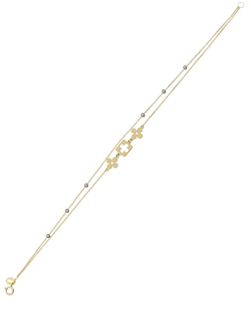 Dames Armband Dubbel Bloemen En Balletjes 14K Goud BeMy