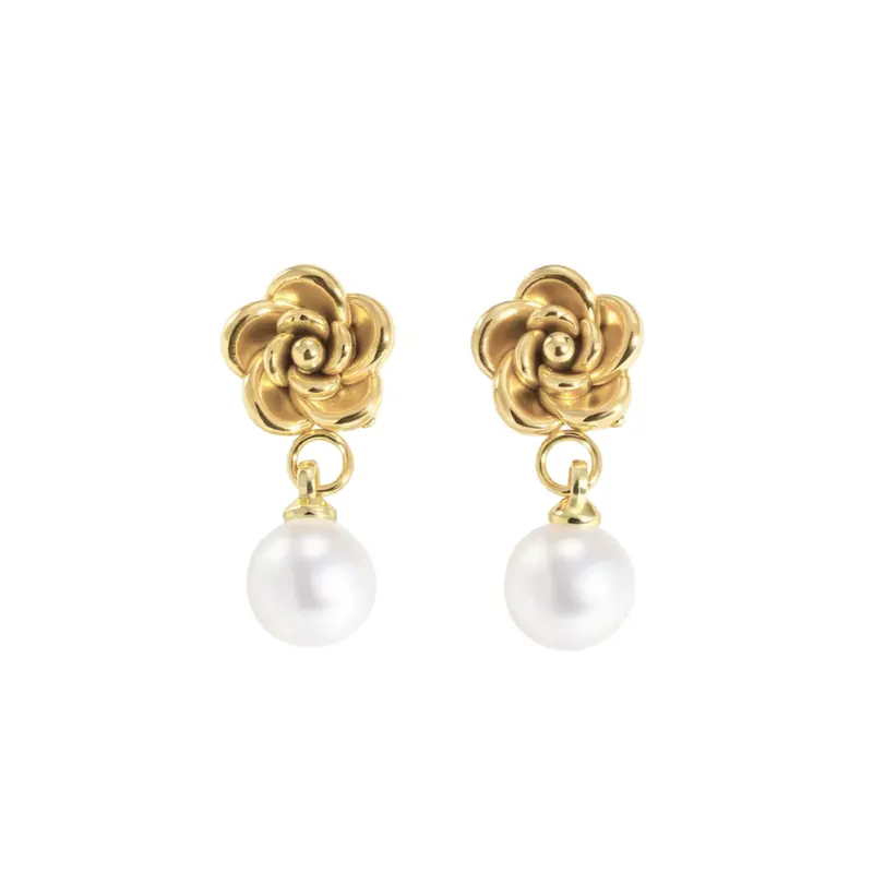 Dangling pearl flower studs