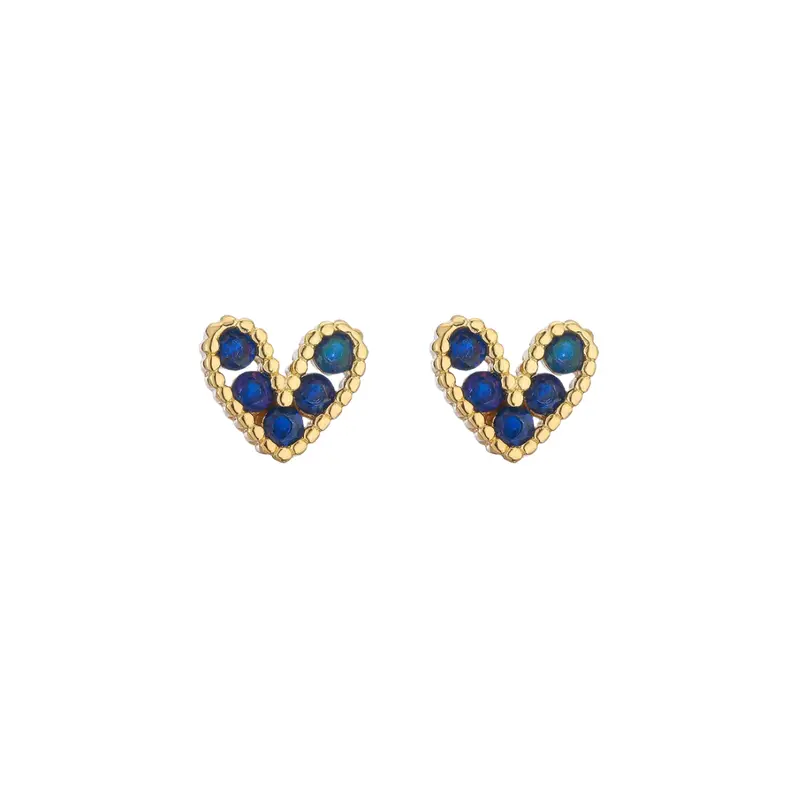 Diamond heart studs blauw