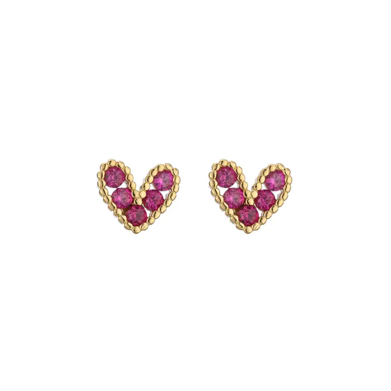 Diamond heart studs fuchsia