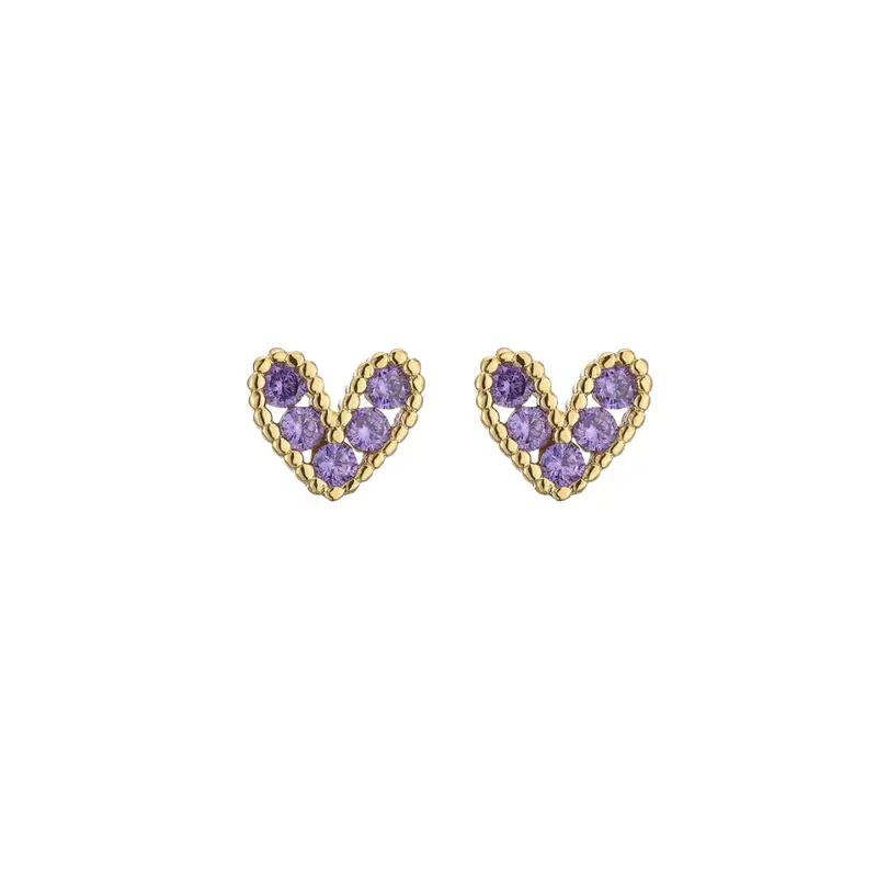 Diamond heart studs paars
