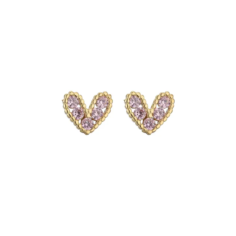 Diamond heart studs roze