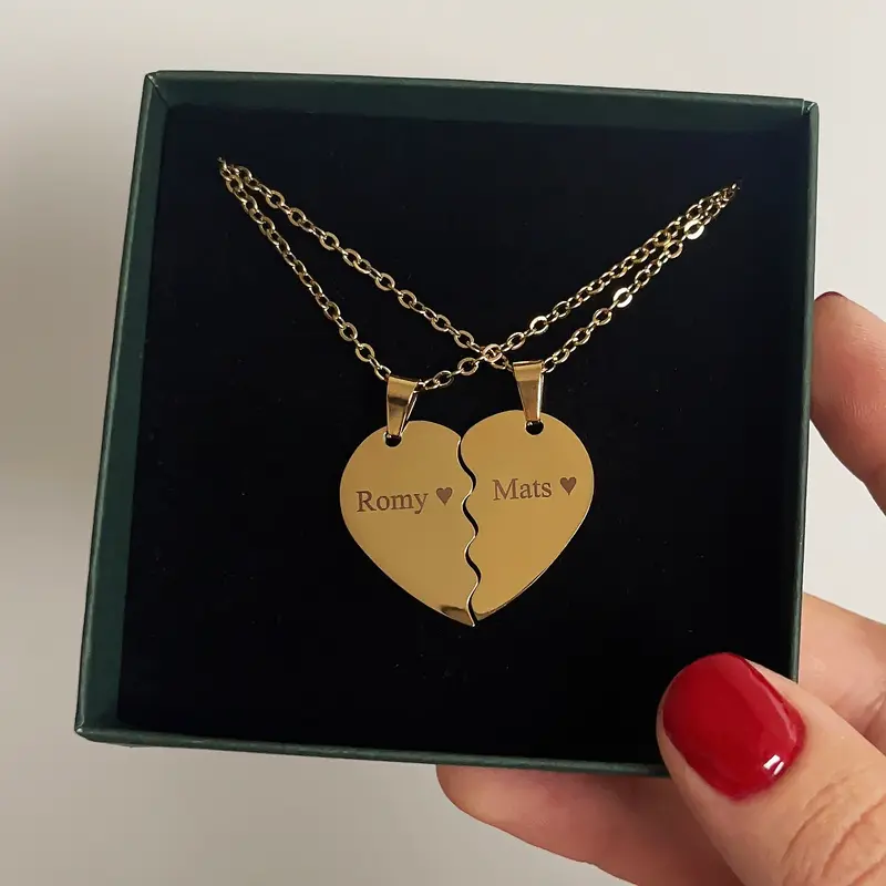 Duo Hart Ketting Goud | Graveerbare Ketting