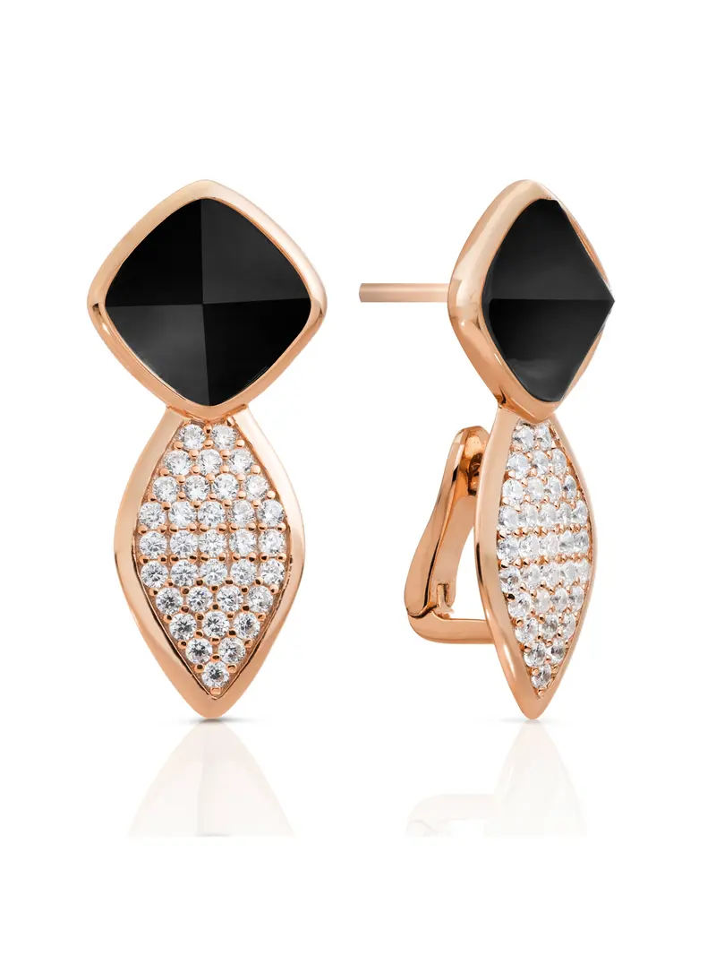 Earrings - Edge Crystal Rose Gold - Double pin - Onyx