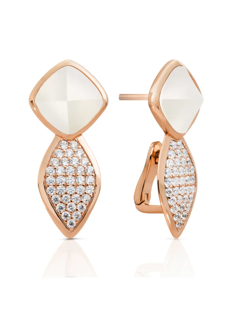 Earrings - Edge Crystal Rose Gold - Double pin - Pearl
