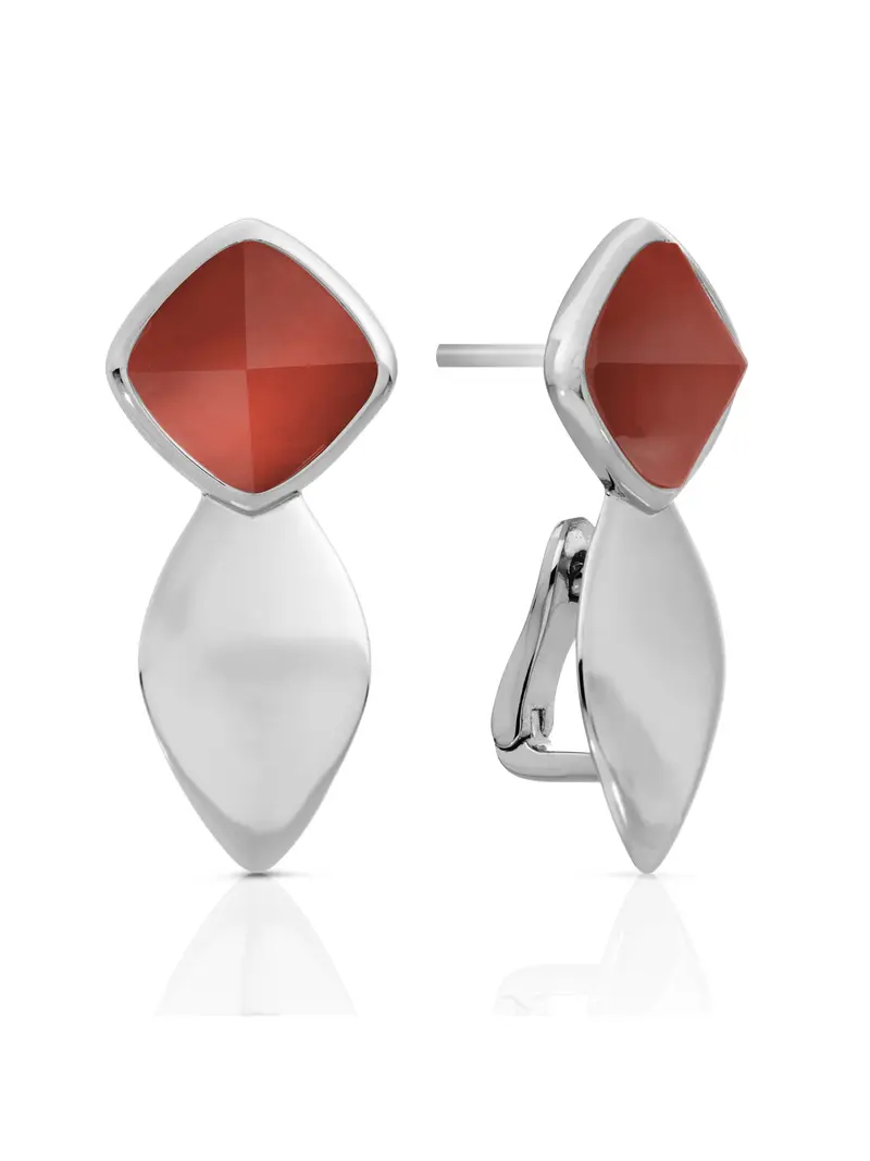 Earrings - Edge Silver - Double pin - Red Agate