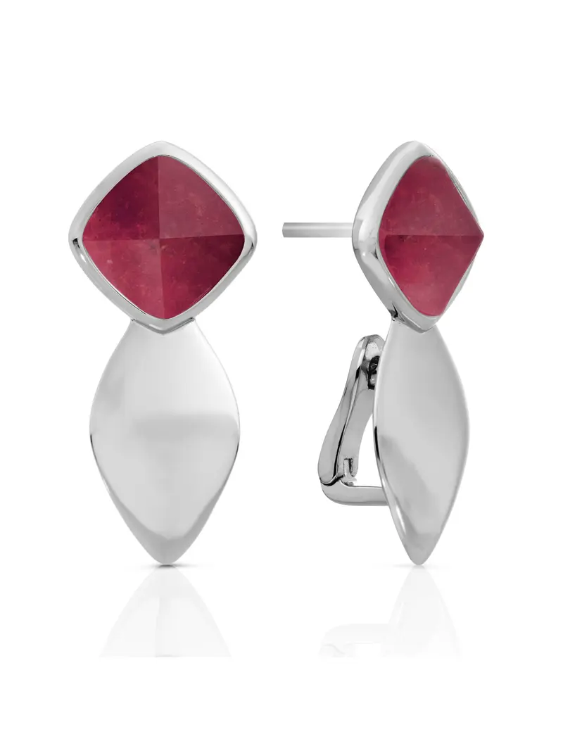 Earrings - Edge Silver - Double pin - Red Jade