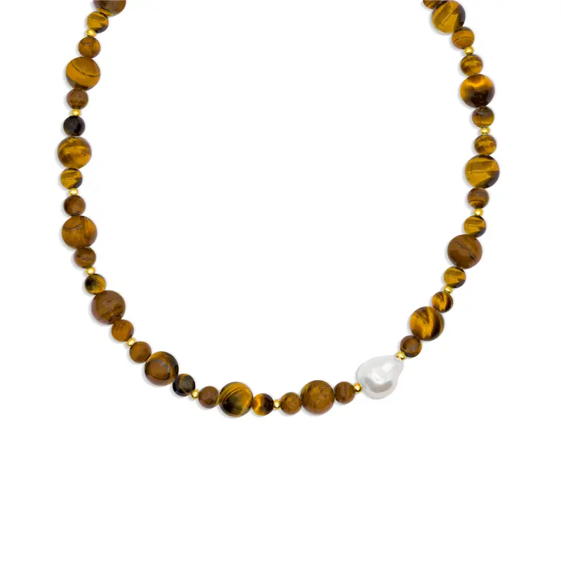 Edelsteen Ketting W25/26 - Bruine Tijgeroog - Aarding