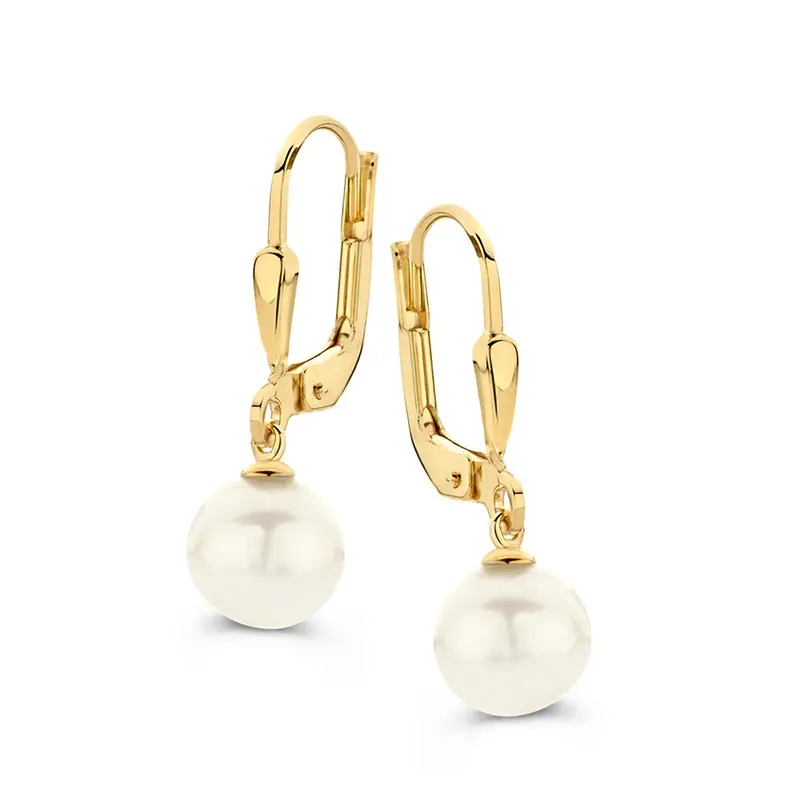 Elegante geelgouden oorhaken met zoetwaterparels – 14 karaat