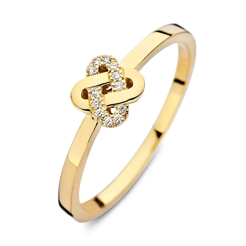 Elegante Geelgouden Ring met Knoop Design en Diamant
